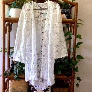 White Crochet Lace Kimono